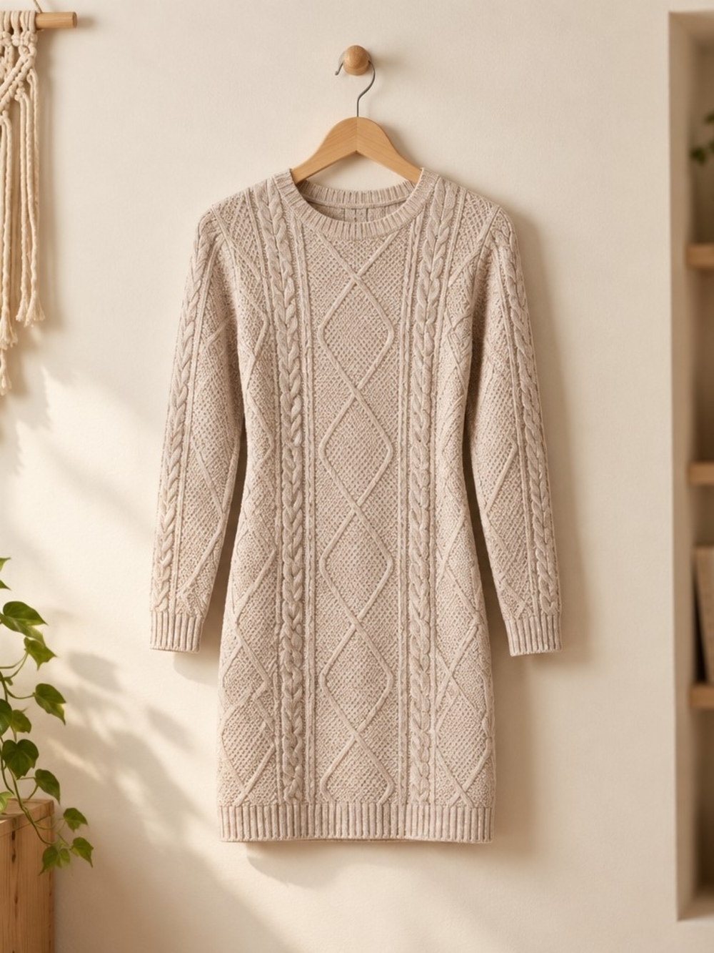 Cozy Cable Knit Sweater Dress in Cream